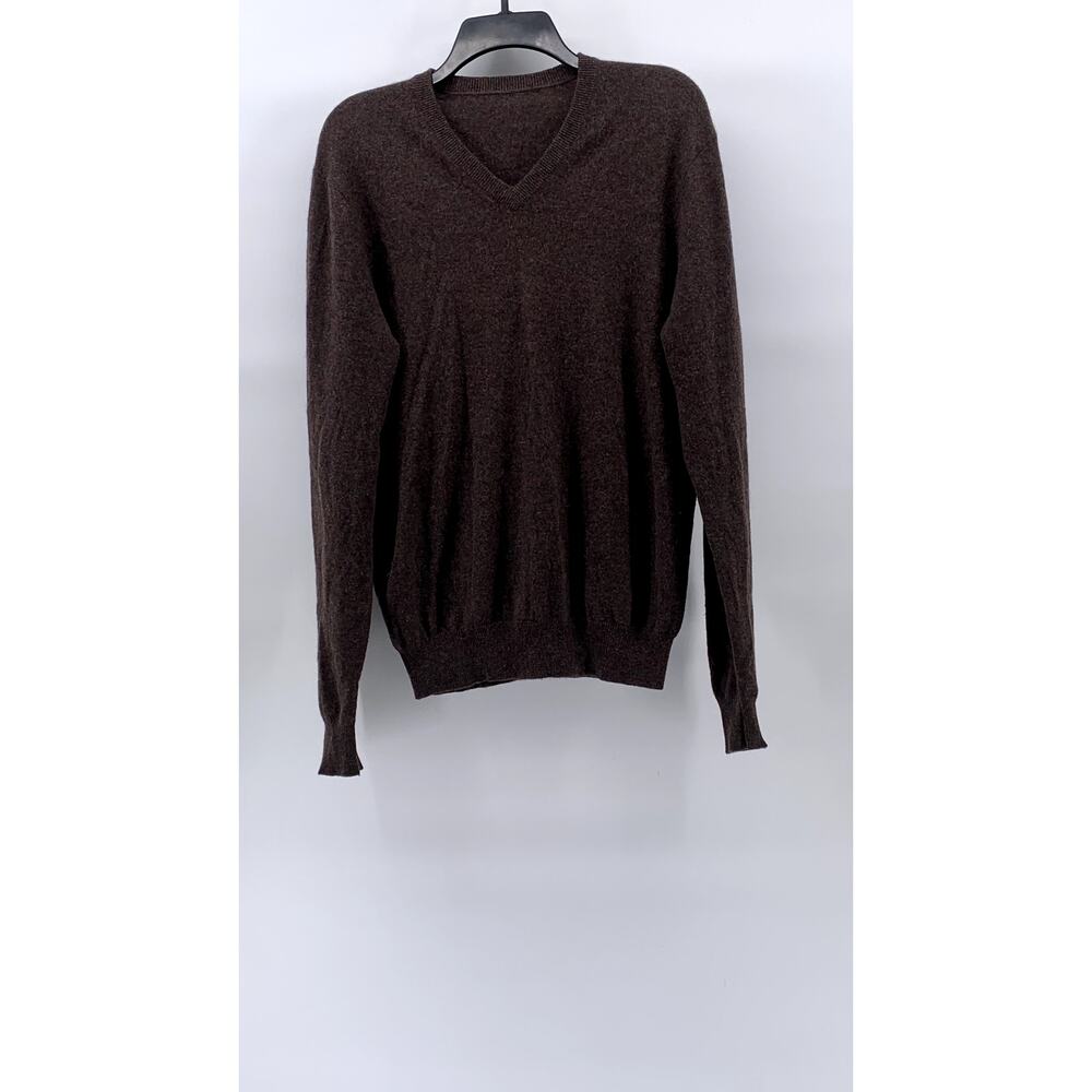 UNBRANDED Men’s Brown Cashmere V-Neck Long Sleeve Sweater SZ M